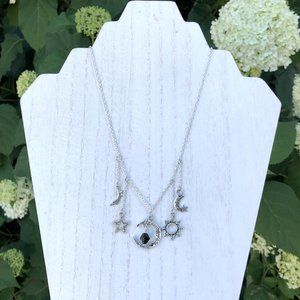 Multi-charm Moon & Stars Boho Necklace